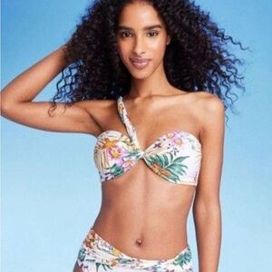 NWT asymmetric single strap tropical print bikini top